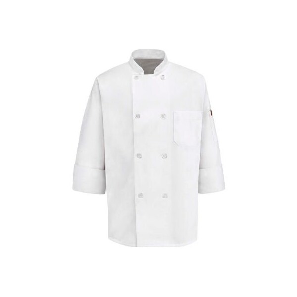 Chef Designs 8 Button-Front Chef Coat, Thermometer Pocket, Pearl Buttons, White, Poly/Cotton, S